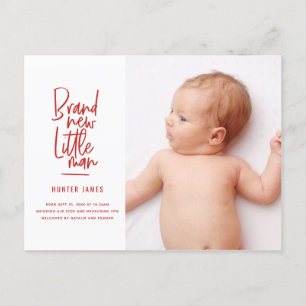 Modern hand drawn baby boy birth announcement