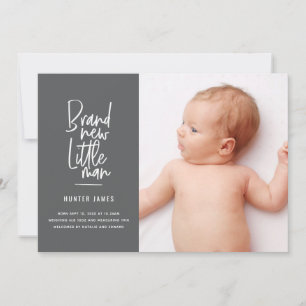 Modern hand drawn baby boy birth announcement