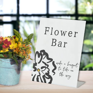 Modern Hand Drawn Black and White Flower Bar Sign