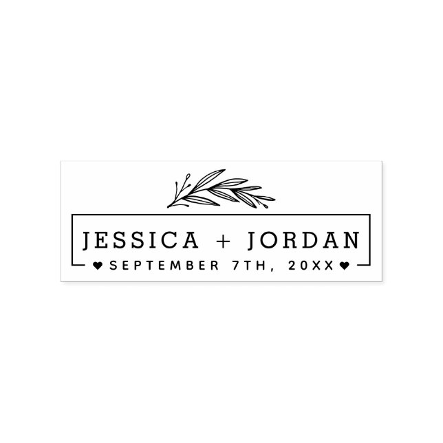 Modern Hand-Drawn Botanical Branch Wedding Date Rubber Stamp (Imprint)