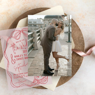 Modern Hand Drawn Bow Photo Underlay Wedding Invitation