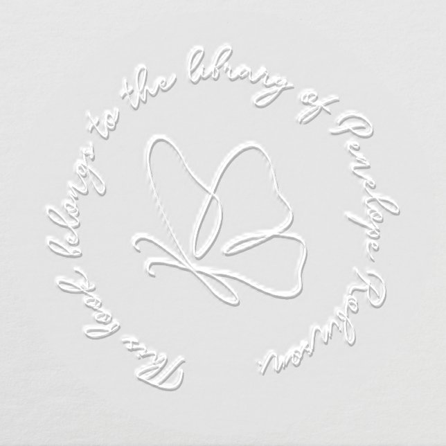 Modern Hand-drawn Butterfly Library Book Custom Embosser (Design)