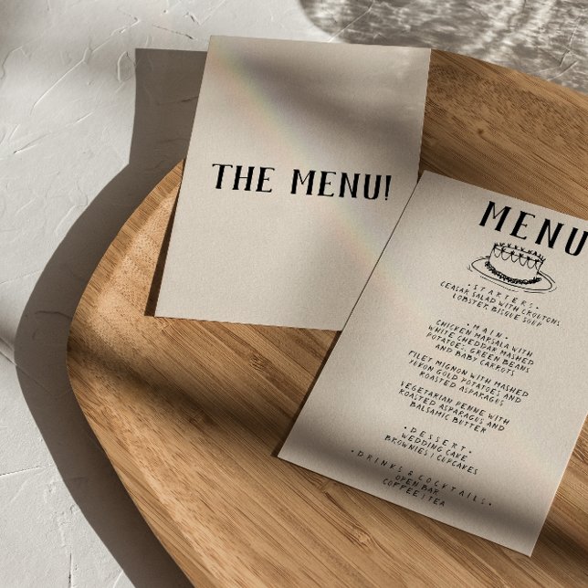 Modern Hand Drawn Cake Retro Quirky Wedding  Menu (Creator Uploaded)