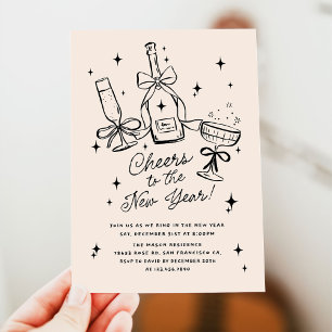 Modern Hand Drawn Cheers to the New Year Party Invitation