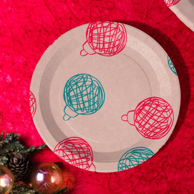 Modern Hand-Drawn Christmas Ornaments Pattern  Paper Plates (Creator Uploaded)