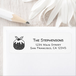 Modern Hand Drawn Christmas Pudding Return Address Label