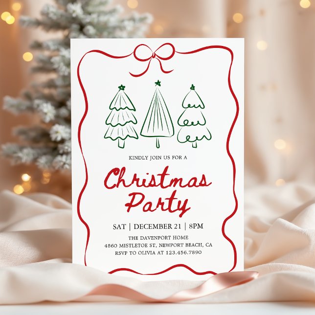 Modern Hand Drawn Christmas Tree Holiday Party Invitation (Creator Uploaded)