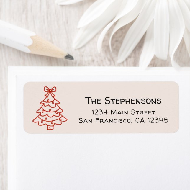 Modern Hand Drawn Christmas Tree Return Address Label (Insitu)