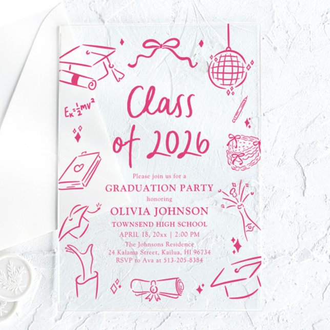 Modern Hand Drawn Class of 2026 Graduation Party Acrylic Invitations (Modern Hand Drawn Class of 2026 Graduation Party Acrylic Invitations)
