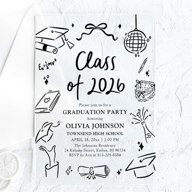 Modern Hand Drawn Class of 2026 Graduation Party Acrylic Invitations (Modern Hand Drawn Class of 2026 Graduation Party Acrylic Invitations)