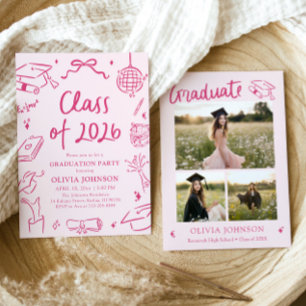 Modern Hand Drawn Class of 2026 Graduation Party Invitation