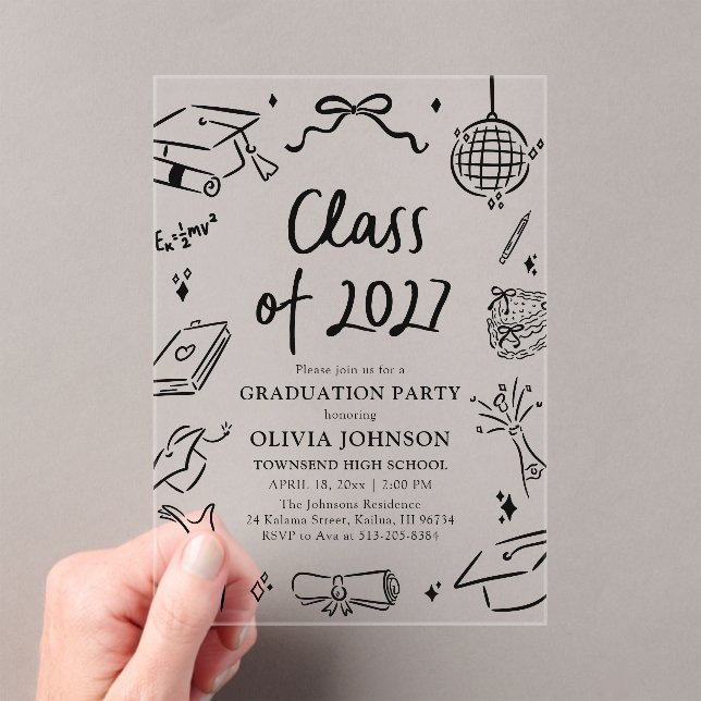 Modern Hand Drawn Class of 2027 Graduation Party Acrylic Invitations (Insitu (Handheld))