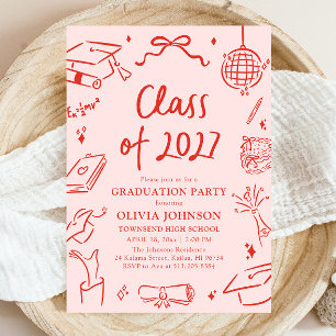 Modern Hand Drawn Class of 2027 Graduation Party Invitation