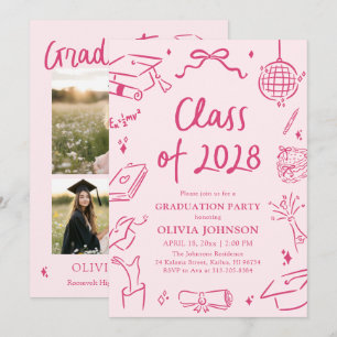 Modern Hand Drawn Class of 2028 Graduation Party Invitation