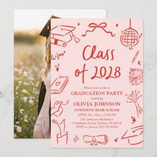 Modern Hand Drawn Class of 2028 Graduation Party Invitation