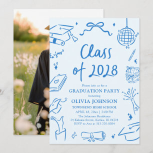 Modern Hand Drawn Class of 2028 Graduation Party Invitation