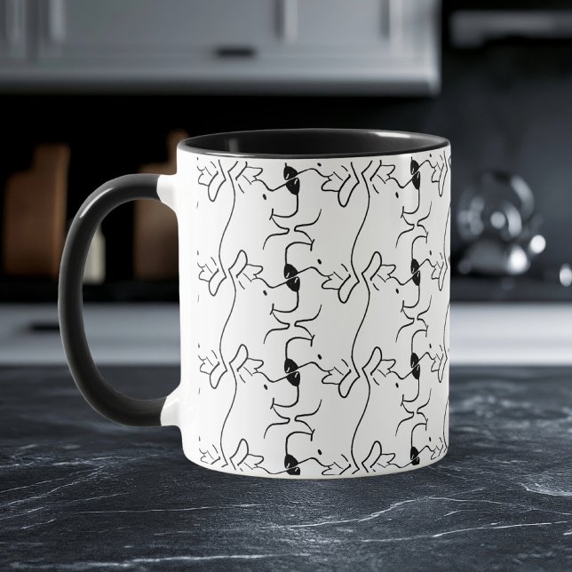 Modern Hand-Drawn Dog Pattern Black & White Trendy Mug (Creator Uploaded)