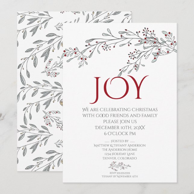 Modern Hand Drawn Doodle Mistletoe Christmas Party Invitation (Front/Back)