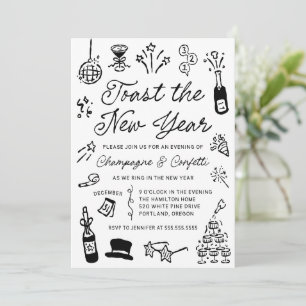 Modern Hand Drawn Doodle New Year’s Eve Party Invitation