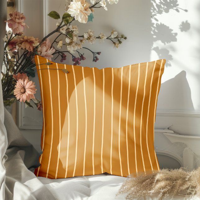Modern Hand Drawn Fall Cream Striped Throw Pillow (Creator Uploaded)