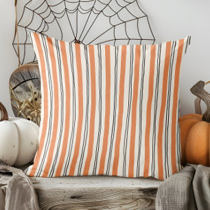 Modern Hand Drawn Fall Orange and Black Striped Throw Pillow