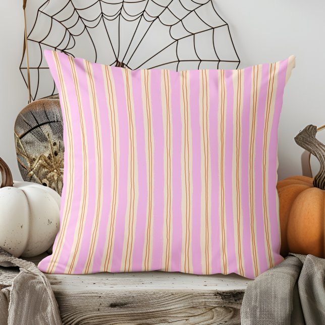 Modern Hand Drawn Fall Orange and Purple Striped Throw Pillow (Creator Uploaded)