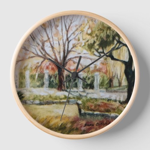 Modern hand_drawn fall park nature tree and grass clock