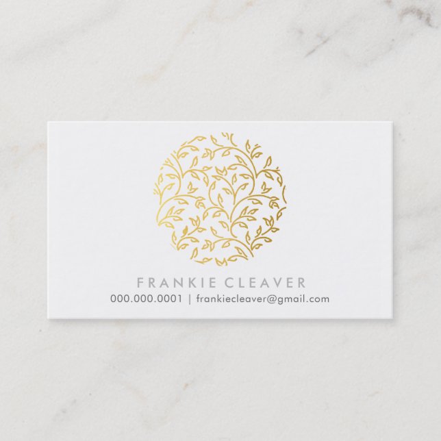 MODERN HAND DRAWN FLORAL leaf pattern spot gold Business Card (Front)