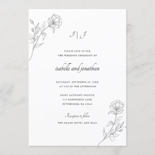 Modern Hand Drawn Floral Wedding Invitation