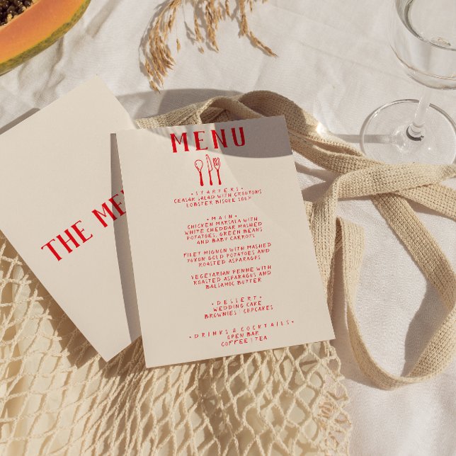 Modern Hand Drawn Fork Knife Retro Quirky Wedding  Menu (Creator Uploaded)