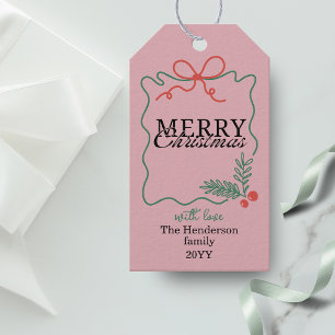 Modern Hand-drawn frame pink Merry Christmas Gift Tags