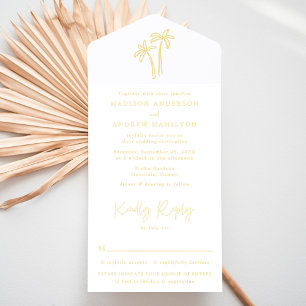Modern Hand-Drawn Gold Foil Palm Tree Wedding All In One Invitation
