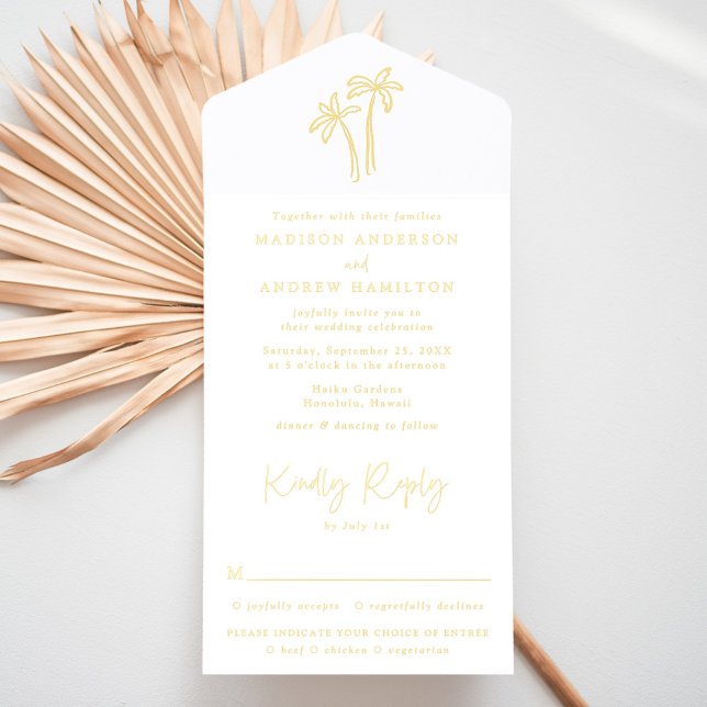 Modern Hand-Drawn Gold Foil Palm Tree Wedding All In One Invitation (Creator Uploaded)