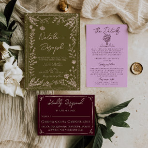 Modern Hand Drawn Grasslands Floral Garden Wedding Invitation