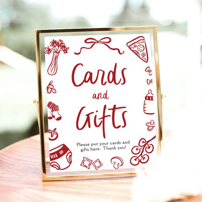 Modern Hand Drawn Italian Pizza Cards and Gifts Poster (Modern Hand Drawn Italian Pizza Cards and Gifts Sign)