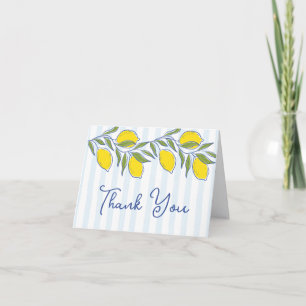 Modern Hand Drawn Lemons Blue Stripes Amalfi Coast Letterpress Thank You Card
