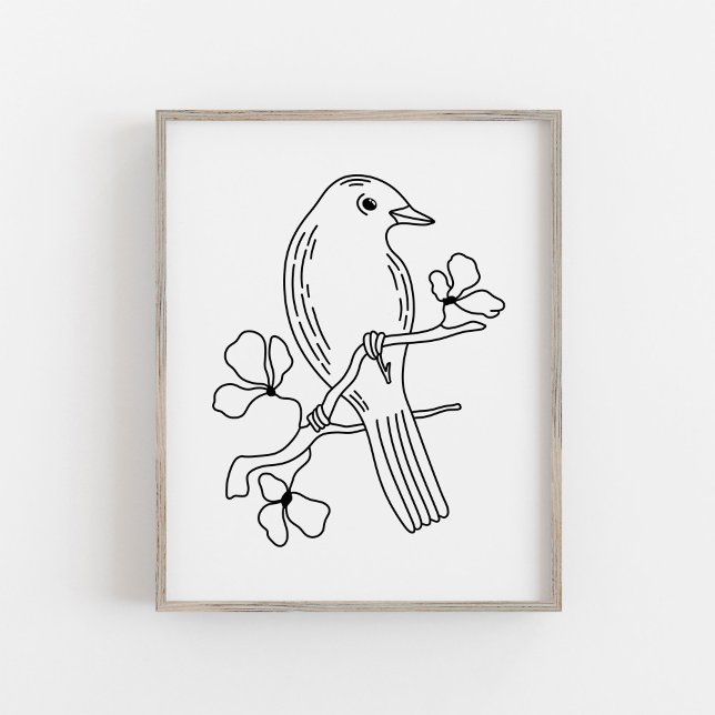 Modern Hand-Drawn Line Art Bird Illustration Poster (Creator Uploaded)