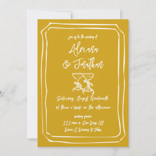 Modern Hand Drawn Mustard Yellow Wedding Invitation