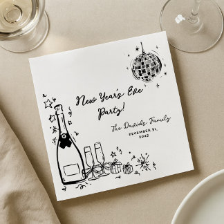 Modern Hand Drawn New Year's Eve Party Napkins