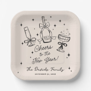 Modern Hand Drawn New Year's Eve Party Paper Plates