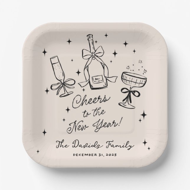 Modern Hand Drawn New Year's Eve Party  Paper Plates (Front)