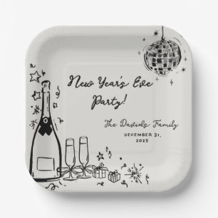 Modern Hand Drawn New Year's Eve Party  Paper Plates