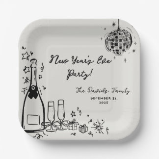 Modern Hand Drawn New Year's Eve Party Paper Plates