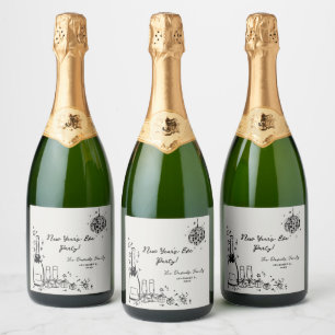 Modern Hand Drawn New Year's Eve Party Sparkling Wine Label