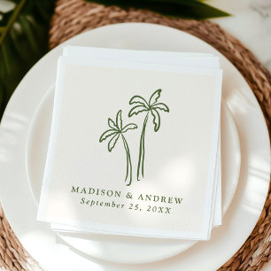 Modern Hand-Drawn Palm Trees Cream Wedding Napkins