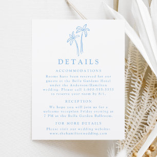 Modern Hand-Drawn Palm Trees Wedding Details Letterpress Enclosure Card