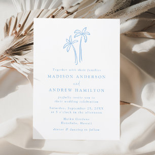 Modern Hand-Drawn Palm Trees Wedding Letterpress Invitation