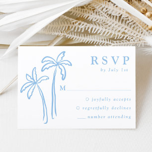 Modern Hand-Drawn Palm Trees Wedding Letterpress RSVP Cards