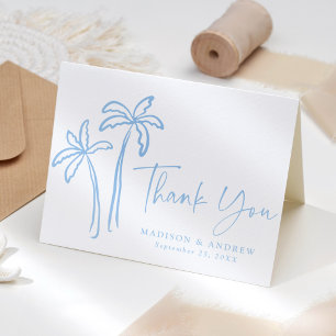 Modern Hand-Drawn Palm Trees Wedding Letterpress Thank You Card