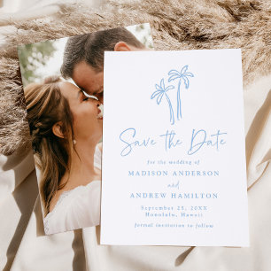 Modern Hand-Drawn Palm Trees Wedding Save the Date Letterpress Photo Cards
